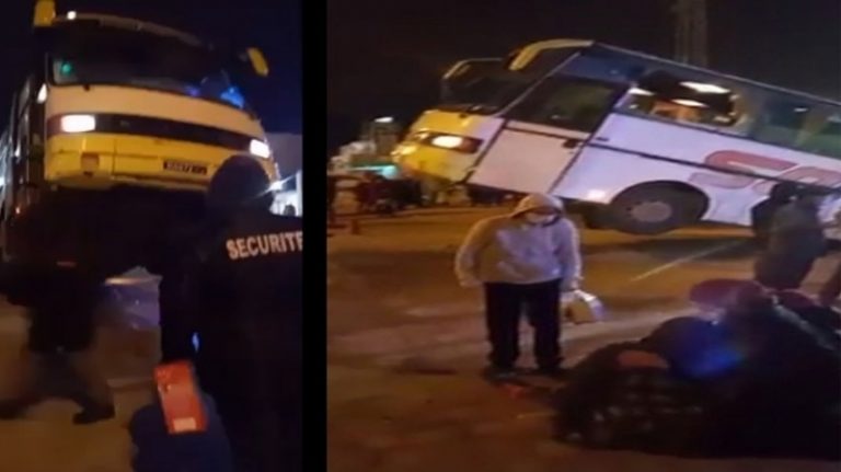 نتائج المعاينات الأولية للانزلاق الأرضي الذي تسبب في سقوط حافلة في حفرة