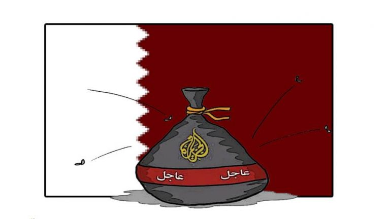قطر تستخدم قنواتها الفضائية لبث سمومها في الدول العربية (كاريكاتير)