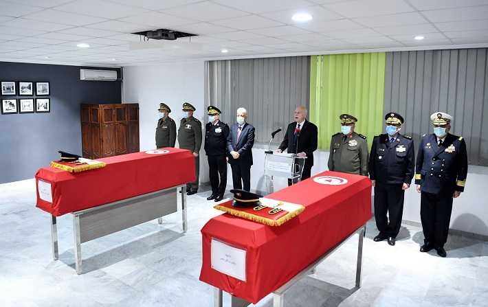 قيس سعيد يُشرف على موكب تأبين الشهيدين النقيب البشير السعيداني والنقيب واثق نصر